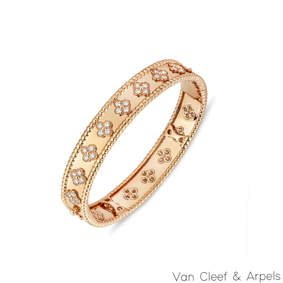 Van Cleef & Arpels Rose Gold Diamond Perlée Clovers Bracelet VCARP3O200 Van Cleef & Arpels Rose Gold Diamond Perlée Clovers Bracelet VCARP3O200